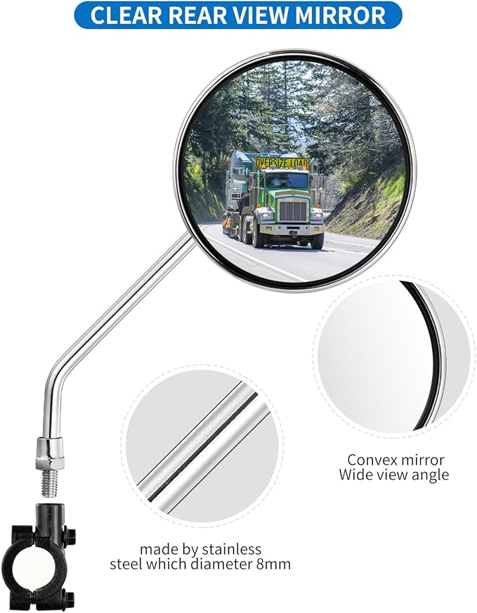 Bike Handlebar Rearview Mirror, Universal Adjustable Rotatable Vintage Safe Clear Mirror for Mountain Road Bike Bicycle ebike Motorcycle Scooter with 8mm Bolt (1 Pair Convex)