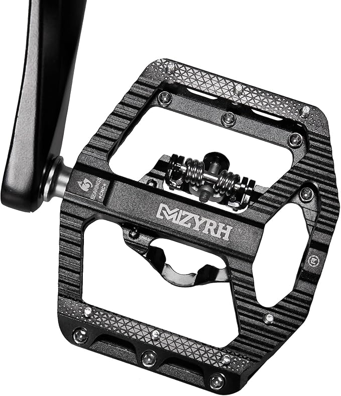 MZYRH MTB Mountain Bike Pedals 3 Bearing Flat Platform Compatible with SPD,Dual Function Sealed Clipless Aluminum 9/16" Pedals with Cleats for Road