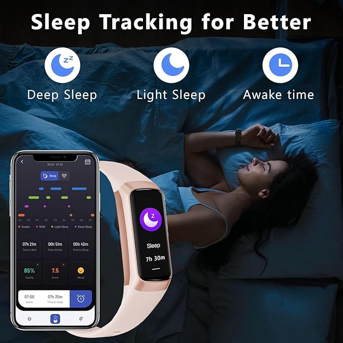 Fitness Tracker with 24/7 Heart Rate Sleep Blood Oxygen Monitor,IP68 Waterproof Smart Watch,1.10''AMOLED Touch Color Screen,Step Counter Health Activity Trackers for Women Men (Pink)