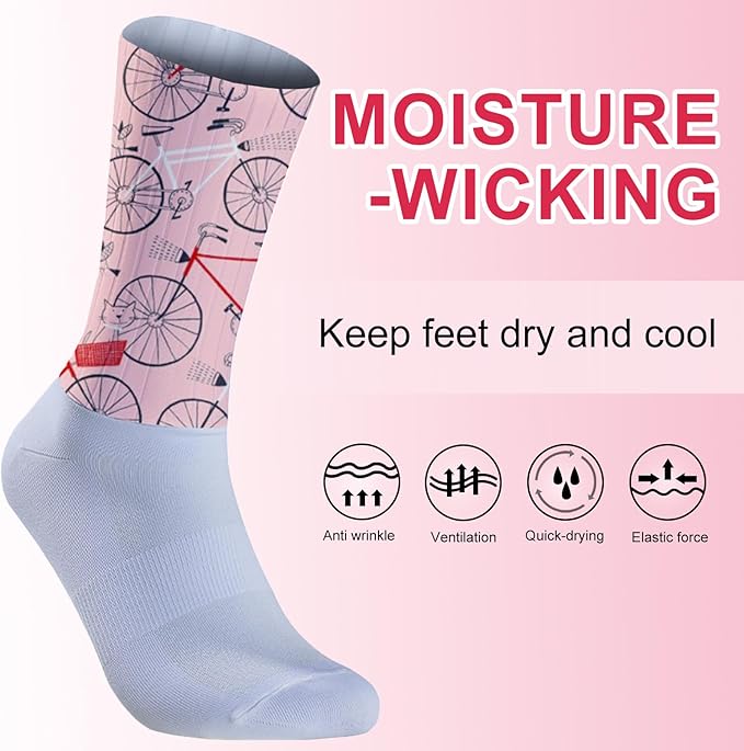 Cycling Socks Athletic Crew Socks Breathable Cushioned Compression Running Hiking Socks For Mens Womens