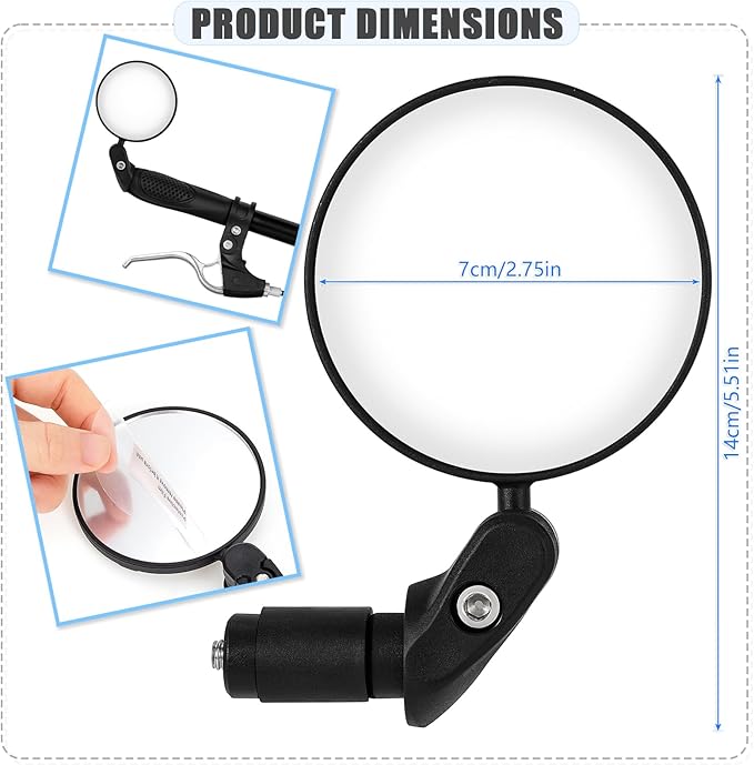 TAGVO Bar End Bike Mirrors, HD Wide Angle Bicycle Rear View Mirrors, 360 Dregree Adjustable Rotation Handlebar Convex Mirror for Mountain Road Bike Cycling (2 PCS)