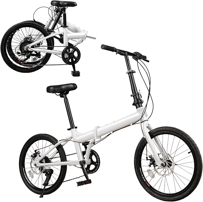 20 Inch Folding Bike, Adult Folding Bike 7 Speed Shifter, Height Adjustable Bicycle for Men & Women