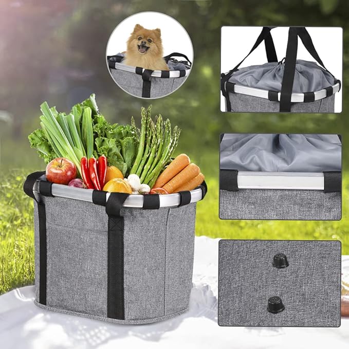 Lixada Bike Basket, Small Pet Cat Dog Carrier Bicycle Handlebar Front Basket Folding Detachable Removable Easy Install Quick Released Picnic Shopping Bag, Max. Bearing: 11lbs
