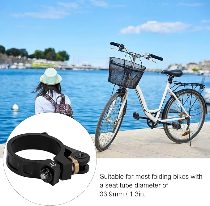 Bike Seat Clamp, Quick Release Lightweight CNC Aluminum Alloy Seatpost Collar 41mm for Folding Bikes Commuters Travelers Urban Riders