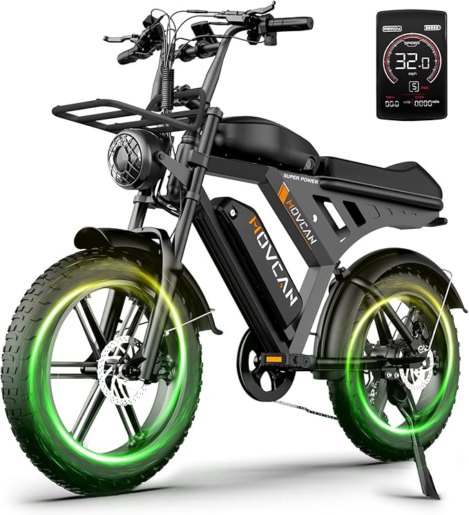 MOVCAN V30 Series Electric Bike for Adults, 3000W/1500W/1000W Motor, 20" Fat Tire Ebike, 37.5MPH/32MPH/28MPH, 120/70Miles, 48V 40Ah/31.2/15.6Ah Dual Battery Motorcycle Ebike for Commuting/Off-roading