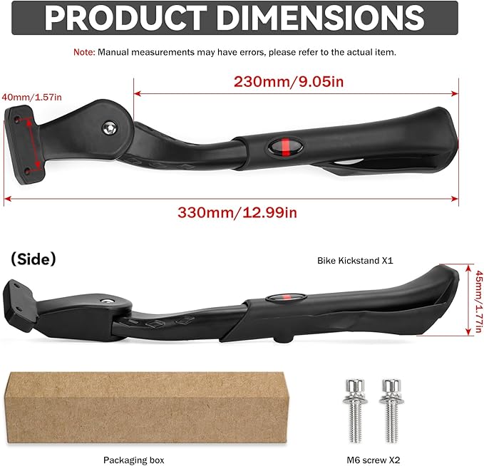Adjustable Bike Kickstand Heavy Duty Rear Mount Kick Stand for 40mm 24-29 Inch Aluminum Kickstand for Adult Kids Bike Mountain Bike Ebike Mini Bike Electric Dirt Bike MTB