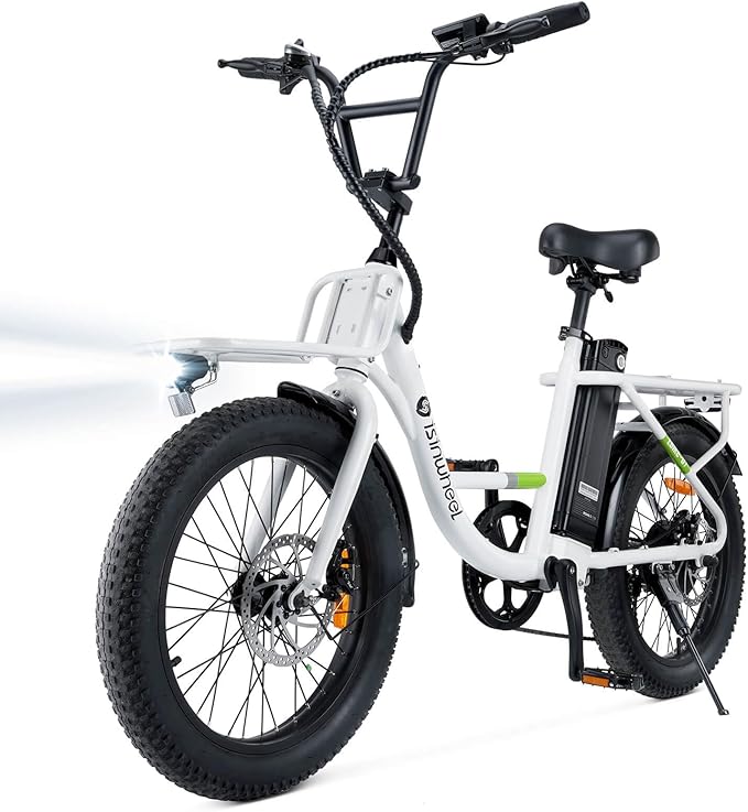 isinwheel U7 E Bike for Adults Electric Bike with Dual Cargo Rack, 48V 1000W Peak Ebikes for Adults, 7 Speed Gear, 20mph Step Thru Cruiser Electric Bicycles, 20" × 3“ Fat Tire Ebike