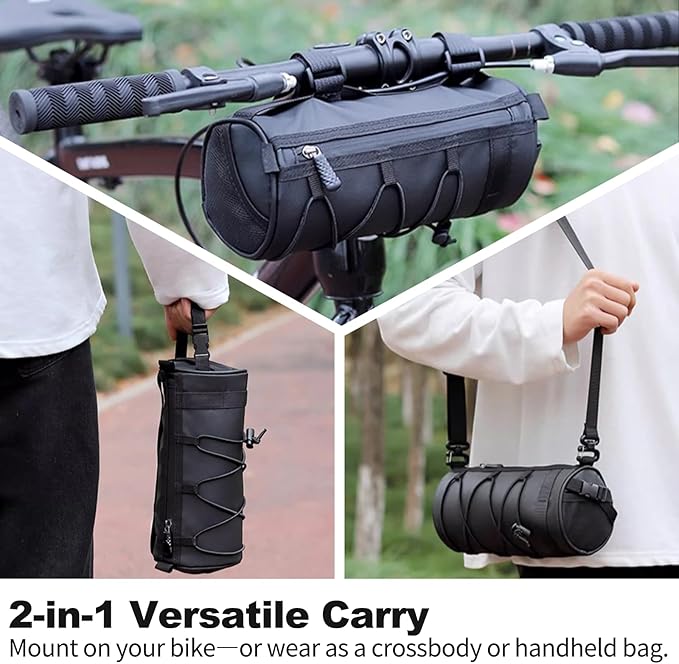 2.5L Bike Handlebar Bag, Waterproof Bicycle Front Bag with 2-Point Secure Straps, Lightweight Bike Pouch for Mountain Road Bikes and Commuting, Black 9.25 x 4.33 inch