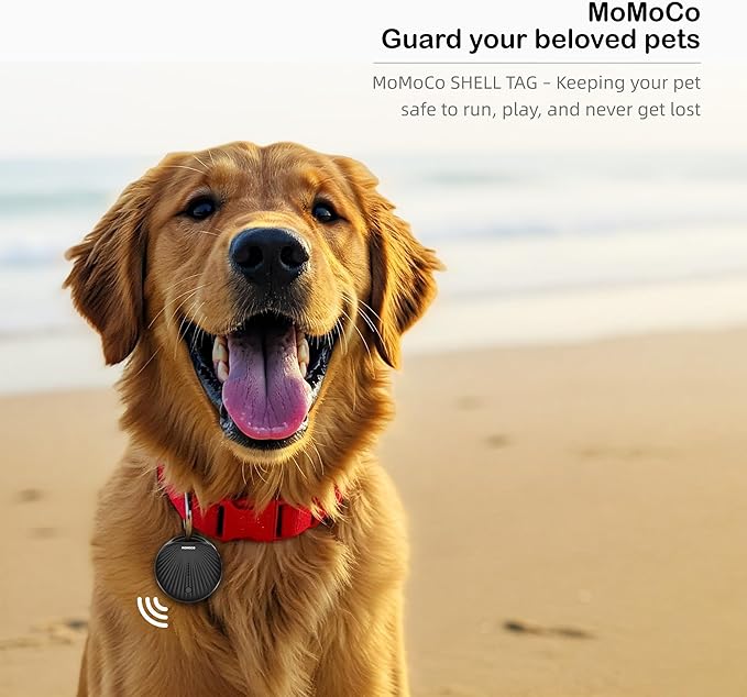 MoMoCo GPS Tracker – iOS Only No Subscription Required, Portable Real-Time GPS Tracking Device for Dogs,Compatible with Apple Find My, Location Tracker for Vehicles/Keys/Luggage (Black)
