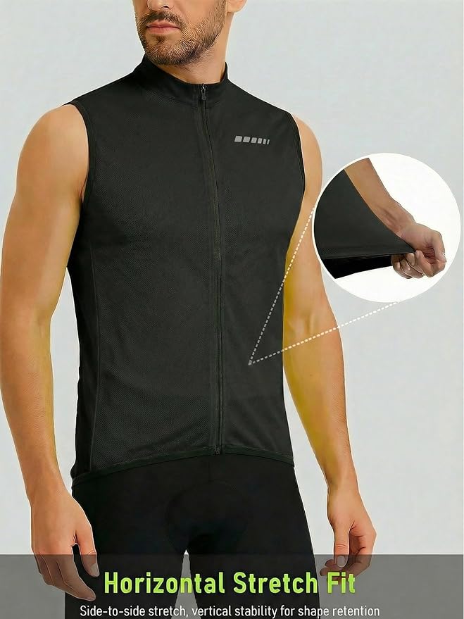 qualidyne Men’s Sleeveless Cycling Jersey, Full Zip, Quick-Dry Breathable Lightweight Knit, 3 Rear Pockets