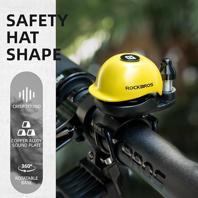 ROCKBROS Classic Bike Bell Bicycle Bell Mountain Bike Bells 80dB, Aluminum Alloy Rotatable Base, Fit for 0.86-1.34in/22-34mm Bicycle Handlebars