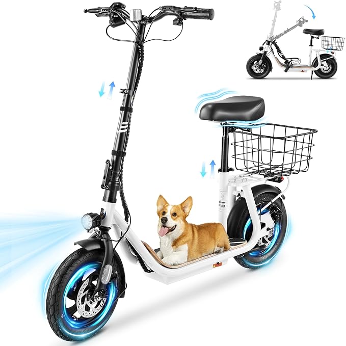 Caroma Peak 1200W/800W Electric Scooter with Seat, 30 Miles Max Range, Electric Scooter Adults, Up to 20MPH Foldable Escooter with Basket,Key Start Adjustable E-Scooter