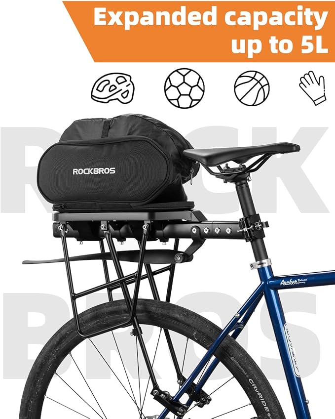 ROCKBROS Foldable Bike Bag for Rear Rack - Durable, Expandable, and Versatile - 5L Capacity