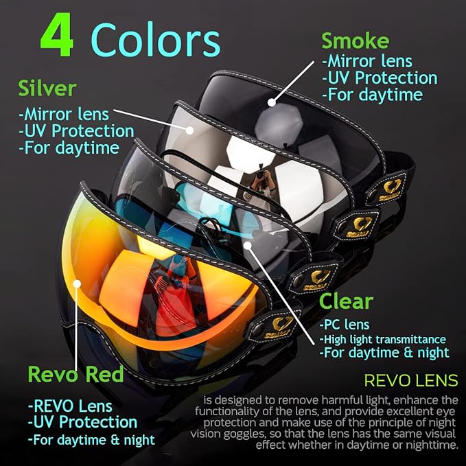 Retro Motorcycle Helmet Shield Bubble Visor, PC Goggles Lens Replacement Universal for 3/4 Open Face Full Helmet Bell Moto-3 (Smoke)