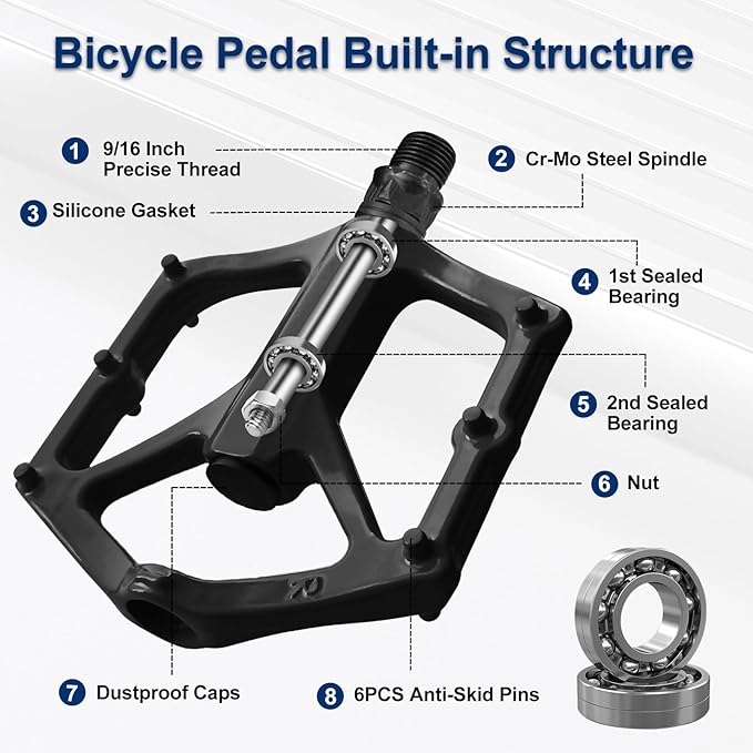 14mm Non-Slip Lightweight Aluminum Alloy Bicycle Pedals,Road/MTB Flat Pedals,Mountain Bike Pedals,Fits 9/16" Road Mountain BMX MTB Bike Pedal(Black)