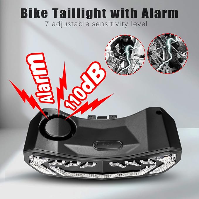 WSDCAM Bike Cargo Rack Tail Light with Turn Signals and Brake Light, Wireless Bike Horn Alarm, Auto On/Off USB C Rechargeable Bicycle Tail Light Rear Rack Bike Light Turn Signal Lights for Road Safety