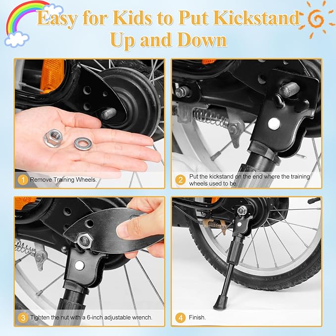 SEISSO Bike Kickstand for Kids Bike, Universal Rear Mount Bicycle Kickstands, Replacement Single Side Steel Child Kick Stand for 20" Wheel (For 20in Wheel)