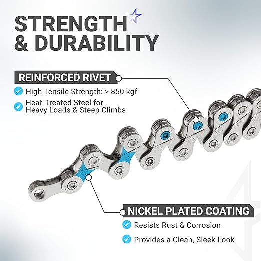 BlueStars 9 Speed Bike Chain 1/2 x 11/128 Inch (116 Links) with Quick Link - Anti-Rust Bicycle Chain - for MTB/Road/Gravel/Cyclocross Bikes - Compatible with Shimano SRAM Campagnolo