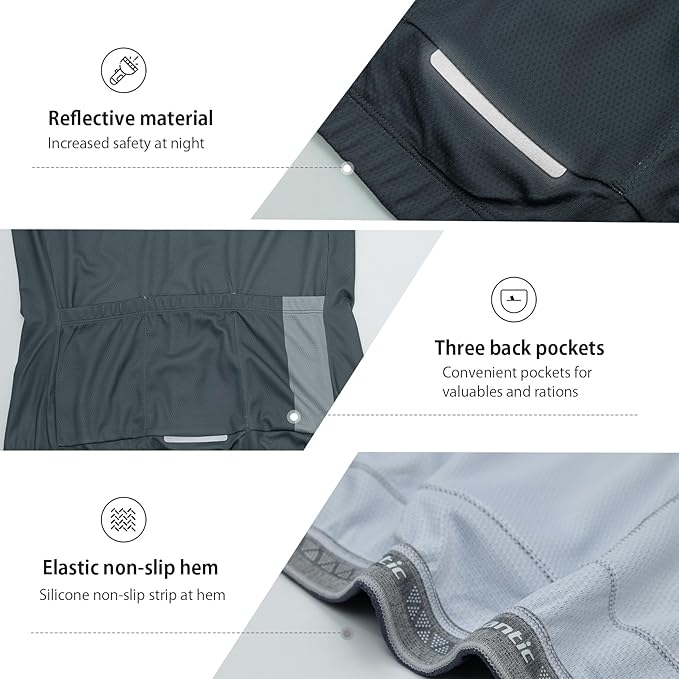 Santic Men's Cycling Jersey Short Sleeve Tops Pro Road Bike Shirt Full Zipper UPF 50+ MTB Jersey with Pockets