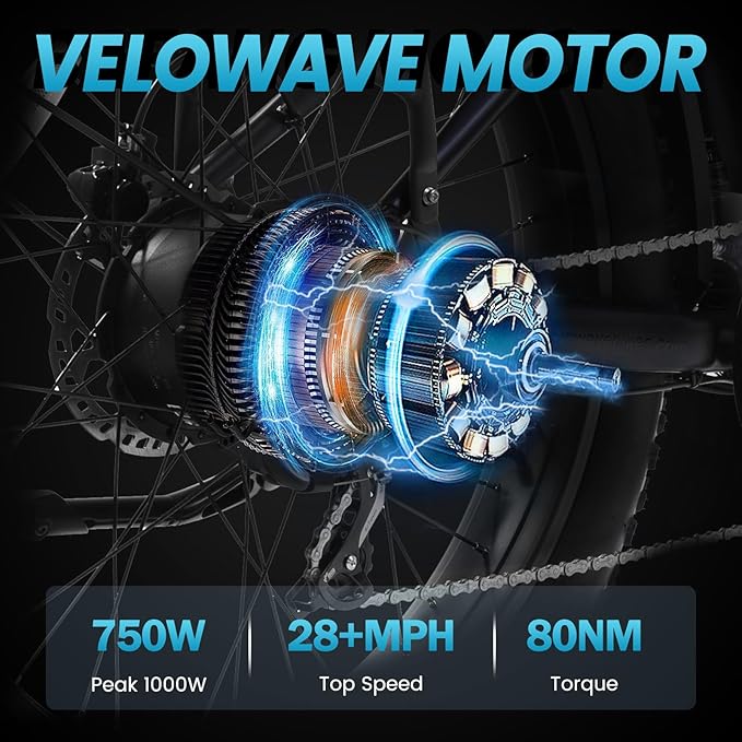 VELOWAVE Electric Bike for Adults Peak 1200W BAFANG Motor 28MPH Mountain Ebike 47.97V 14.4AH Removable LG Cells Battery 26'' Fat Tire E Bike Shimano 7-Speed
