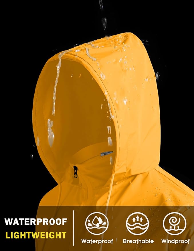 COOFANDY Men's Light Rain Jacket with Hood Packable Waterproof Raincoat Golf Rain Gear Travel Hiking Windbreaker