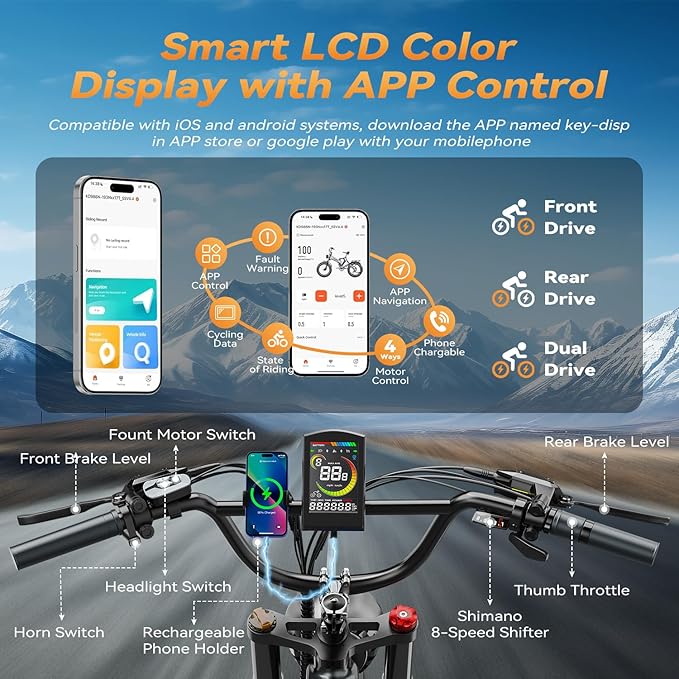 2000W/3000W Peak Motor Electric Bike for Adults, 48V/52V 25AH/30AH Battery Full Suspension Foldable Ebike, 20"x4.0" Fat Tires 35MPH Dirt Bike, 100/120 Miles Hydraulic Brake Magnesium Alloy Motorcycle