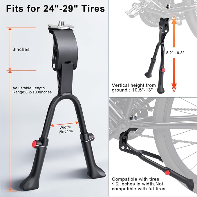 Bike Kickstand Adjustable Aluminium Alloy Stationary Bike Stand For Adult Electric Bicycles,Double Leg Non-Slip Center Mount Kickstand For Adult Bike Fit 24-29inch Heavy-Duty Cargo Bike