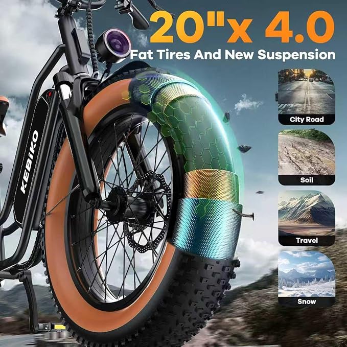 1500W Electric Bike for Adults,48V 20/60Ah Removable Battery Max Range 80Miles & 30MPH Electric Bicycle,20''×4" Fat Tire Ebike,Adult Electric Bicycles for Commute Beach Snow,E-Bike UL Certified