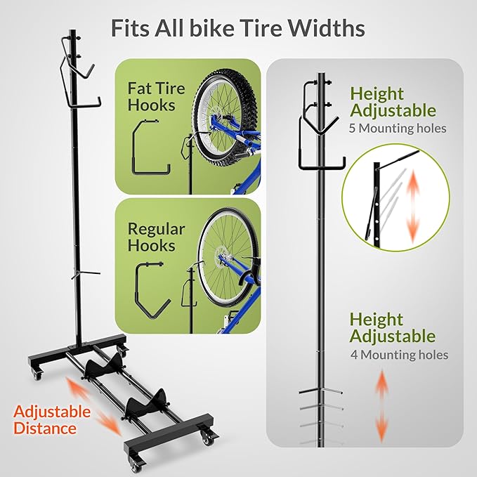 Vertical Bike Parking Stand - Adjustable Height for 29"Wheels, Space-Saving & Freestanding Bike Rack for MTB/Road Bikes,No-Drill Installation Indoor Bike Storage for Apartments & Garages