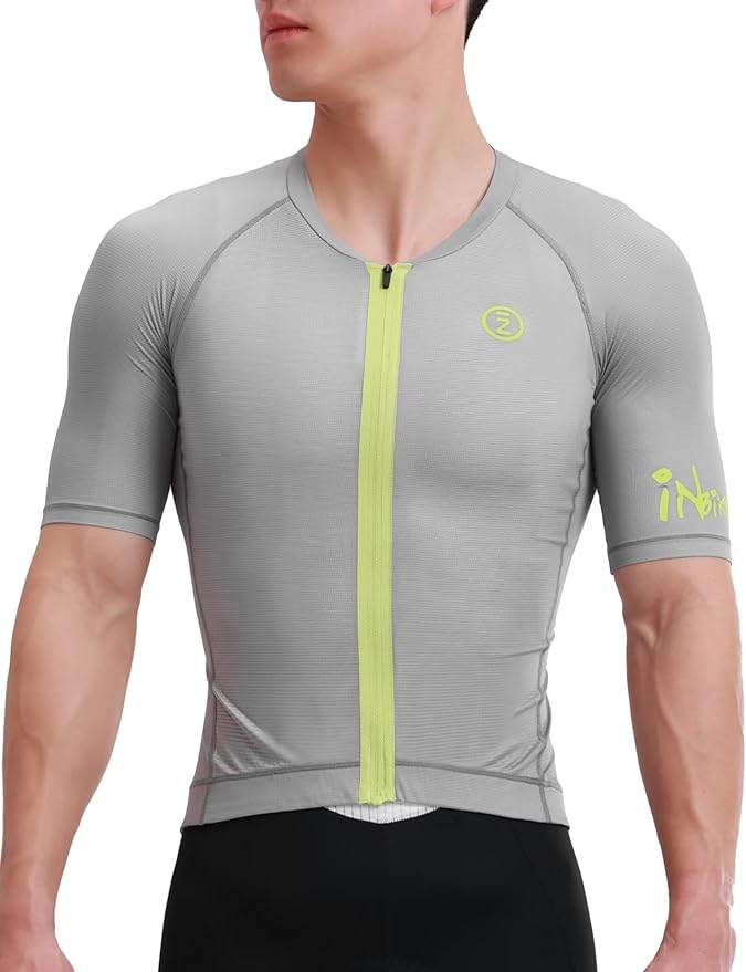 INBIKE Mens Cycling Jersey Breathable Elastic Bike Jersey 3 Rear Pockets Moisture Wicking Short Sleeve Quick Dry Reflective Biking Shirts Large Gray