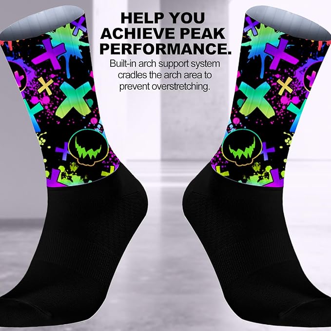 Cycling Socks Athletic Crew Socks Breathable Cushioned Compression Running Hiking Socks For Mens Womens