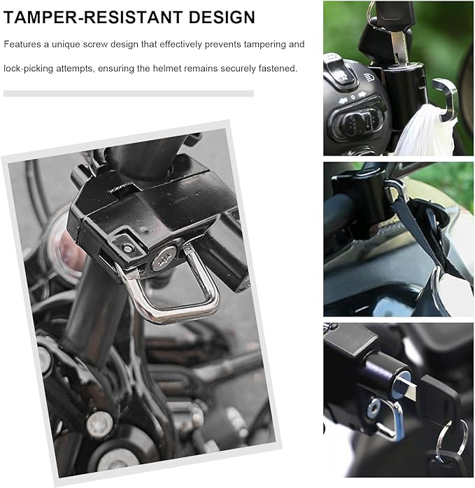 Motorcycle Helmet Lock, Anti-Theft Handlebar Mount Helmet Security Holder Hook with 2 Keys, Aluminum Alloy Helmet Safety Lock for Motorbike Scooter Street Bike Dirt Bike
