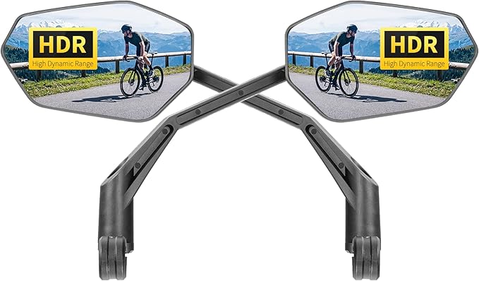 Bike Mirror Handlebar Mount, Scratch Resistant Convex Glass, Carbon Fiber Housing, Rotatable Bicycle Rear View Mirrors, Bike Rearview Mirror for MTB, E-bike, Bike Accessories, Fit 20-23mm