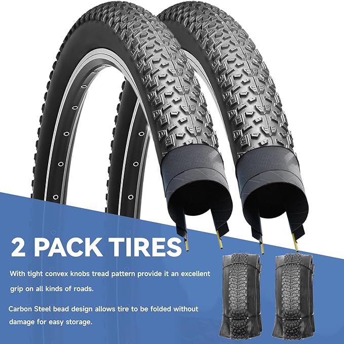 Hycline Mountain Bike Tire: 20/24/26/27.5-inch Folding Replacement High-Performance Wear-Resistant Bicycle Tires for MTB Off-Road Bike
