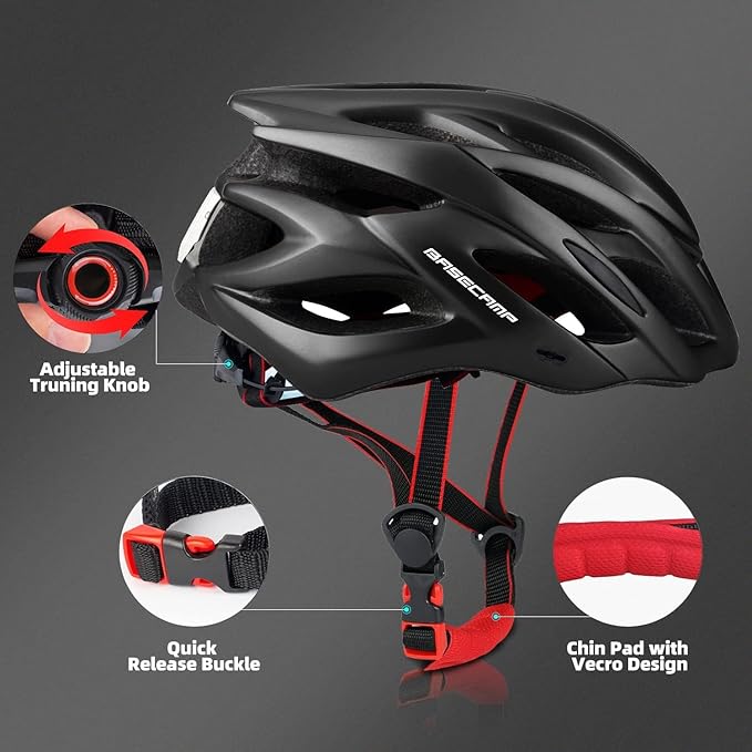 Basecamp Bike Helmet for Women Men with LED Safety Light Removable Sun Visor Lightweight Bicycle Helmet Adjustable Breathable Mountain & Road Cycling Helmets for Adult