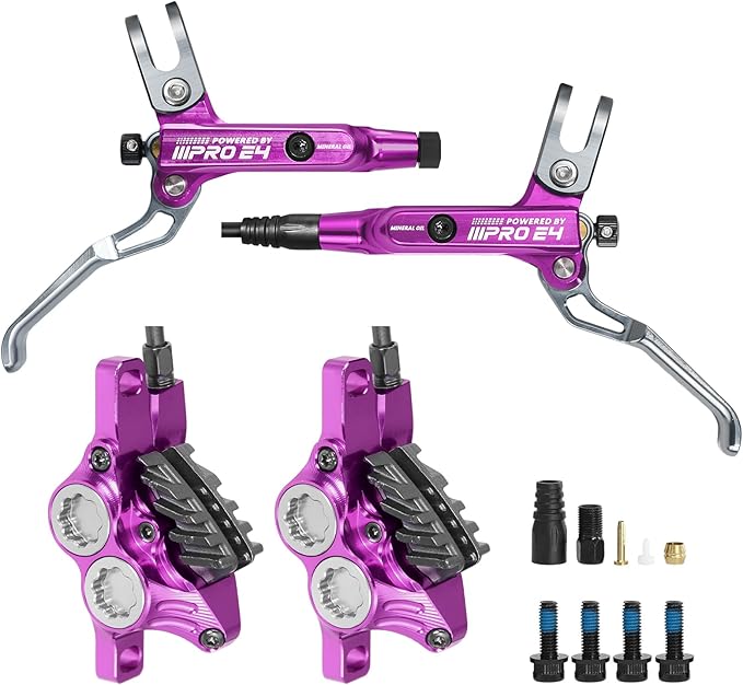 BUCKLOS IIIPRO MTB 4 Pistons Hydraulic Disc Brake Set Front 800mm and Rear 1550mm with Ceramic Brake Pad for Mountain Bike(Pre-Bled)