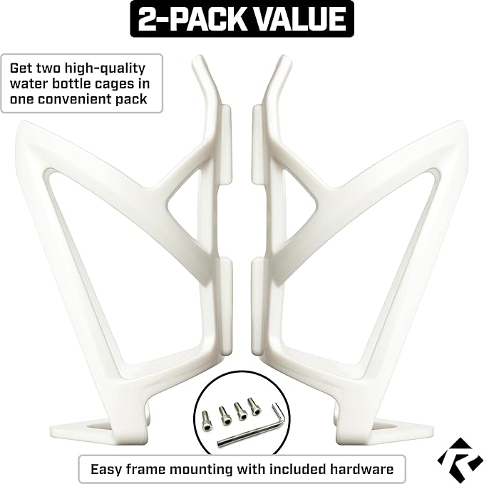 Revere Ultra-Light Bike Water Bottle Holder – Durable Bicycle Bottle Cage for Road, MTB, & Mountain Bikes – 2-Pack with Screws & Installation Tool – Premium Cycling Accessories (White)