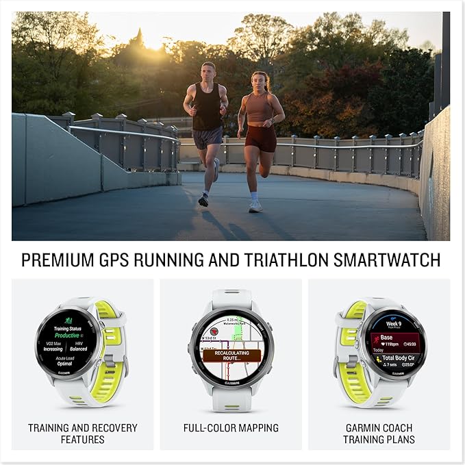Garmin Forerunner 970 GPS Running Smartwatch, Whitestone | Premium Training & Recovery, Sleep Coach, Heart Rate, Download Music, Up to 15 Day Battery | Signature Series Gift Bundle