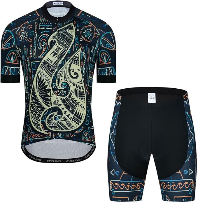 Men Cycling Jersey Set Cycle Short Sleeve Shirt and 3D Cushion Shorts Padded Suit Biking Top