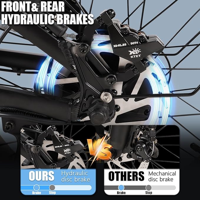 Hydraulic Brakes for Ebike: 2 PIN Female Waterproof Power-Off Connector, Pre-Bleed Filled with DOT 4 Brake Fluid Front and Rear Brakes Kit - 180mm 2.75mm Thickened Rotor (Include Hose Cutting Tool)