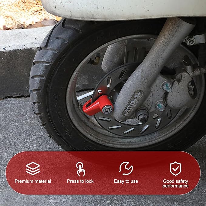2 PCS Disc Brake Locks, Heavy Duty Bike Lock, Anti-Theft Security Wheel Disc Lock, Universal for Motorcycles Bike Scooter (Red)