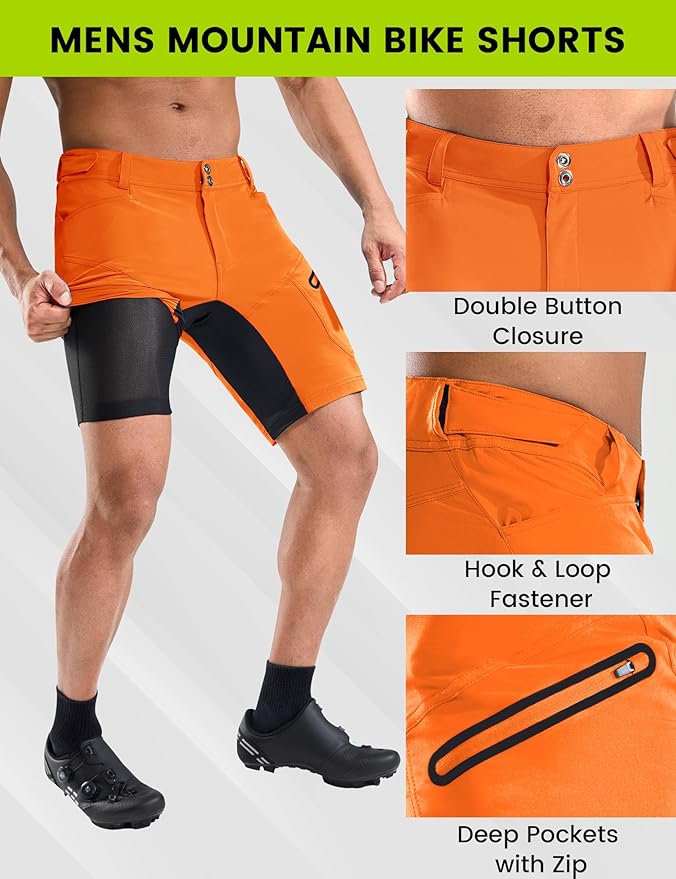 Nepest Mens Mountain Bike Shorts 3D Padded MTB Bicycle Riding Cycling Short Padding Liner Baggy Quick Dry,Zip Pockets