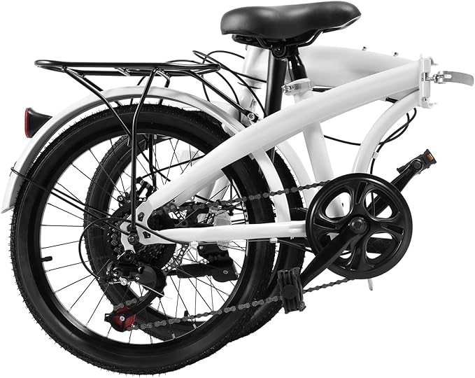 20 Inch Folding Bike, Foldable Bicycle with 7 Speed Folding Compact City Commuter Bike with Disc Brake, Front and Rear Fenders
