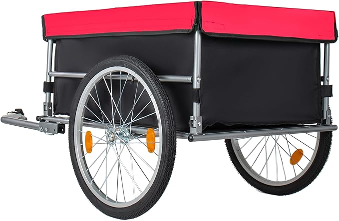 Aluminum Bicycle Trailer, Foldable Bike Cargo Trailer with Universal Hitch, 20'' Wheels, Removable Cover, Folding Frame Quick Release, Ebike Trailers for Camping, Groceries, 120 LBS Capacity, Red