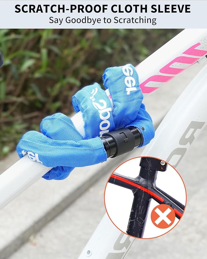 Sportneer Bike Lock - 8mm Thick High Security Anti Theft Bike Chain Lock with 2 Keys- 3.2ft Long Heavy Duty Anti-Cut Bicycle Lock for Bike, Motorcycle, Bicycle, Door, Gate, Fence, Grill - Blue