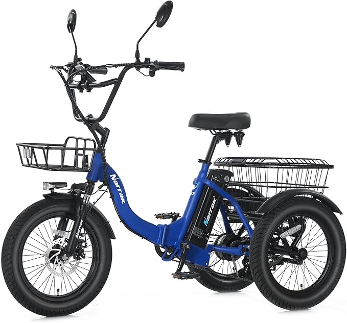 Electric Tricycle for Adults,Fat Tire Folding Electric Trike,3 Wheels Electric Bicycle Bikes, Peak 700W Step-Thru Etrike with 468WH Removable Battery and Large Basket for Women Men
