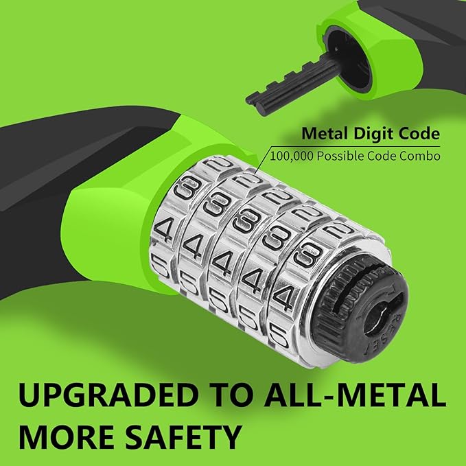 Bike Chain Lock Upgrade Metal Digital Dials 3.2Ft Long High Security Heavy Duty Anti Theft, 5 Digit Combination Keyless Bicycle Lock for Bike/Electric Scooter/Ebike/Motorcycle(Neon Green)