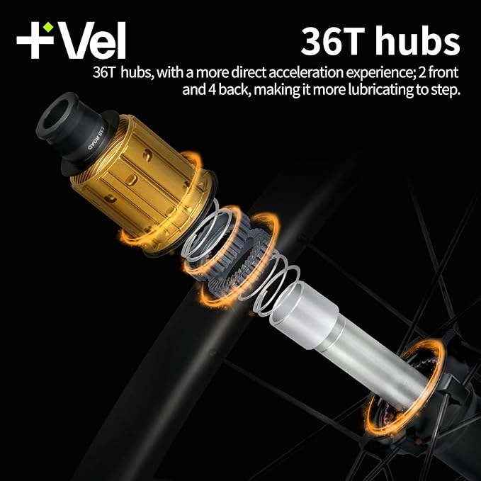 MEROCA VEL Road Bike Carbon Wheelset 700C Clincher Wheelset 50/60mm Deep Disc Brake Clincher/Tubeless Ready, 36T Ratchet Hub, Pillar Spokes