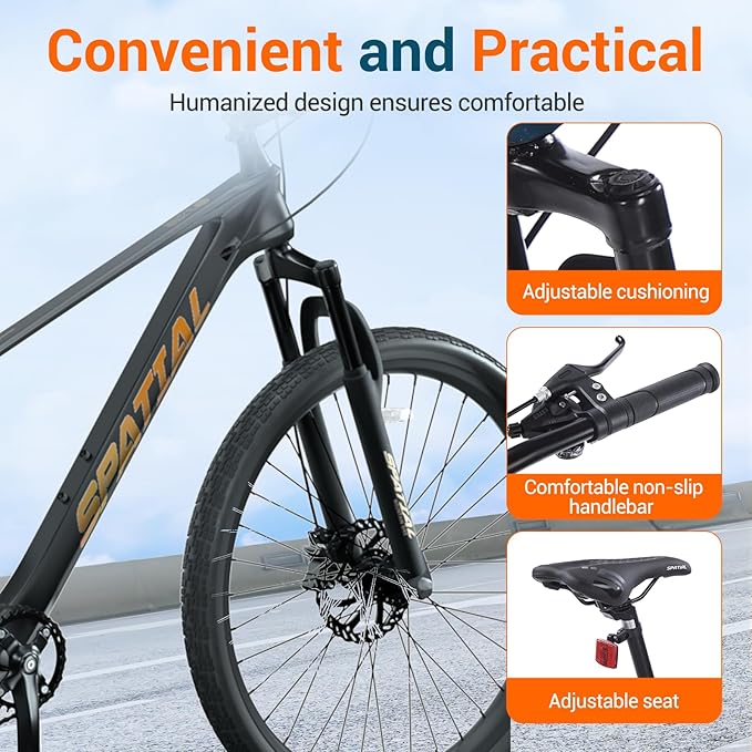 SPATIAL Mountain Bike, 20/24/26/27.5/29 inch Outdoor Cycling Bike,21/8 Speed Lightweight Aluminum Frame | Dual Disc Brakes,Adjustable Ergonomic Seat for Men Women Adult Teens