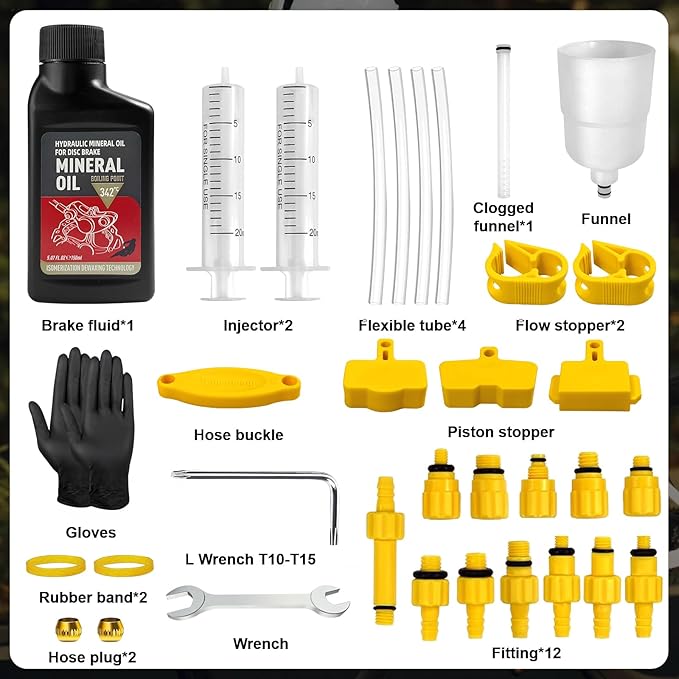 Brake Bleed Kit, Bicycle Hydraulic Brake Bleed Kit Including 150ML Mineral Oil for Shimano,TEKTRO, TRP Hydraulic Disc Brakes